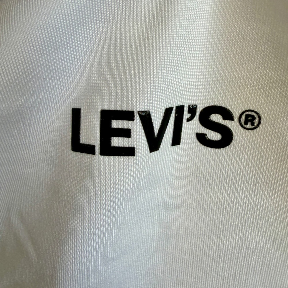 Levi's Womens Graphic Bardot Tank Top Bright White Off Shoulder Crop Size M - Picture 3 of 7